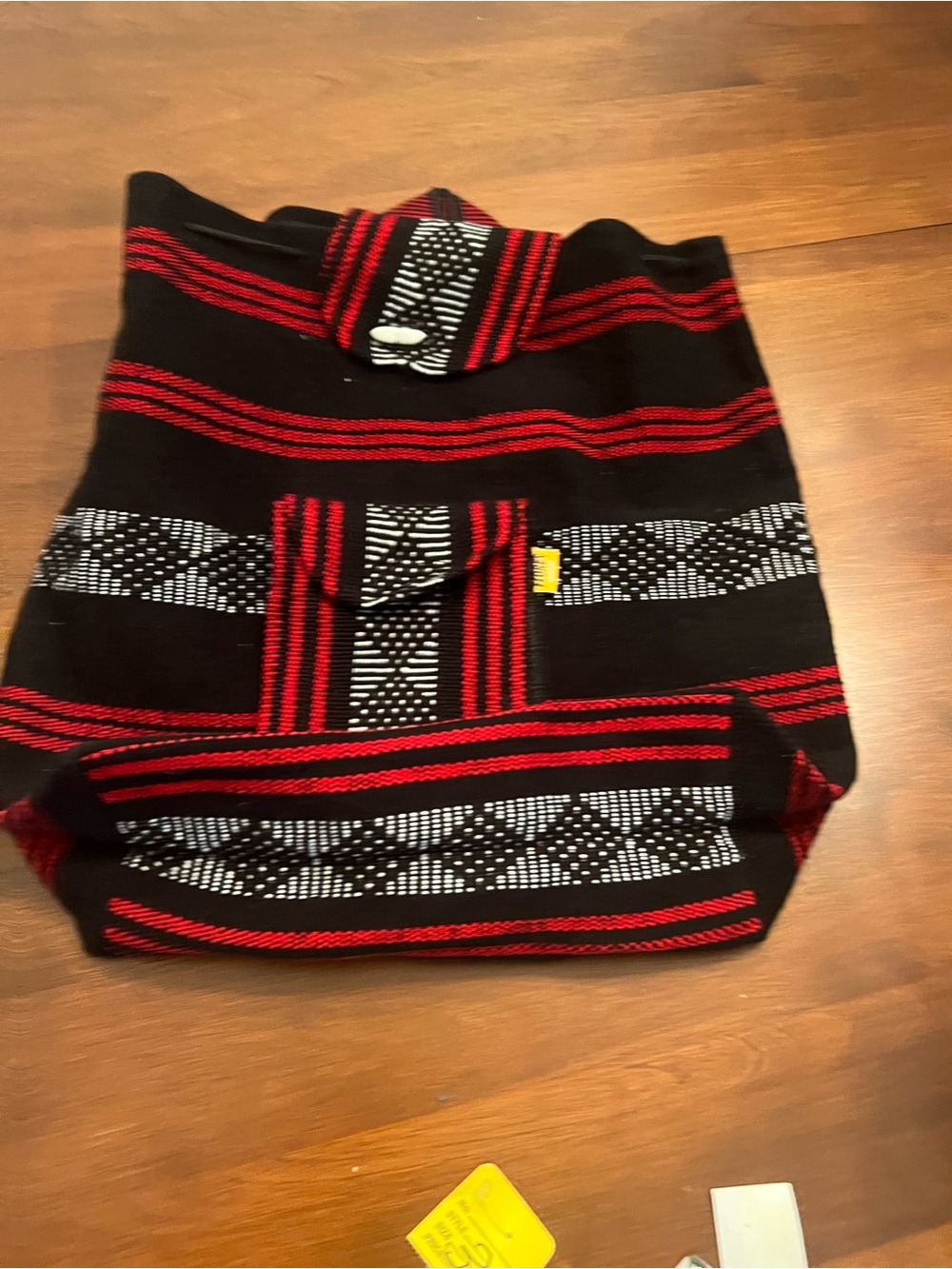 Handwoven Black & Red Patterned Canvas Backpack